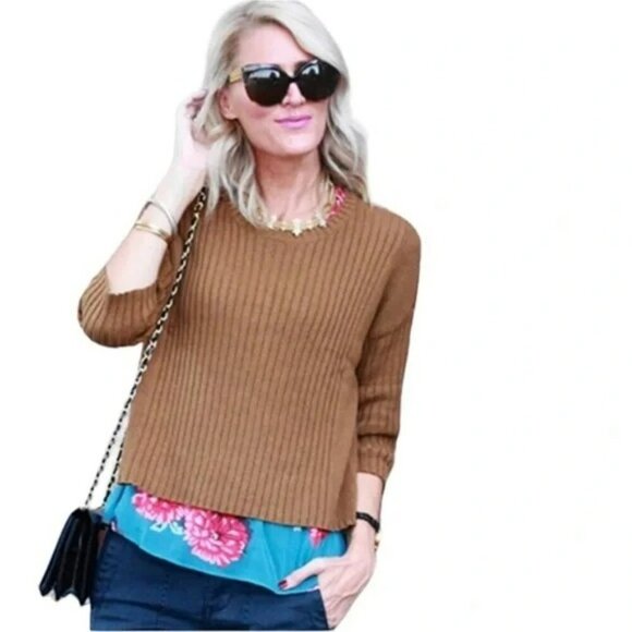 CABI Luna Pullover Crew Neck Ribbed Sweater Brown Sz M #3364 EUC - Picture 1 of 5